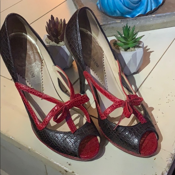 Emporio Armani Shoes - Emporio Armani red/brown bow peep toe heel  8